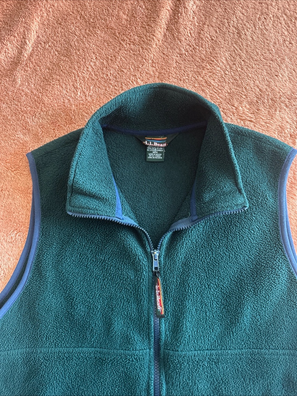 L.L.Bean Dark Teal Fleece Vest with Navy Trim